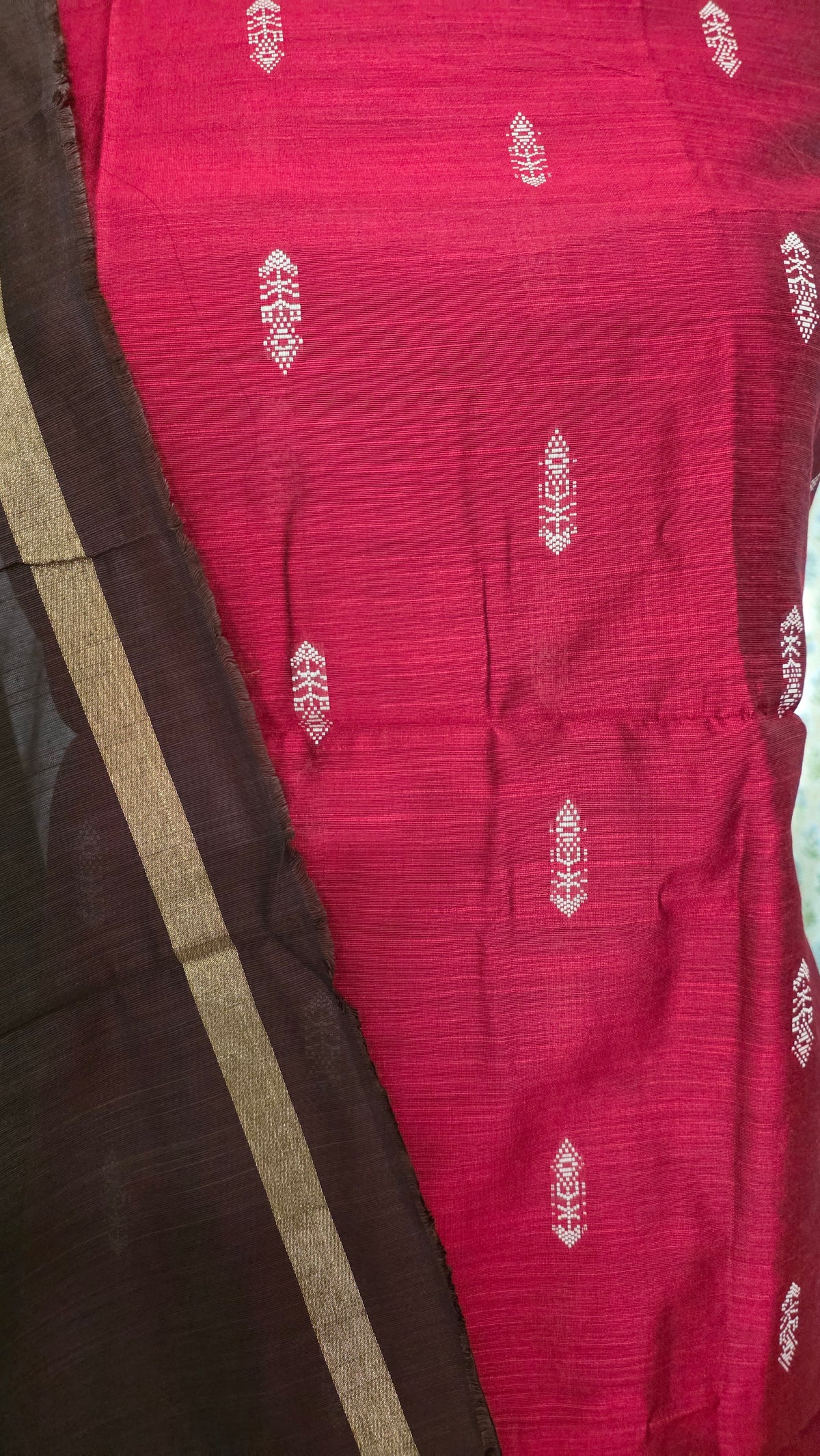 Maroon Brown Cotton Silk Weaving Unstitched dress material Suit set