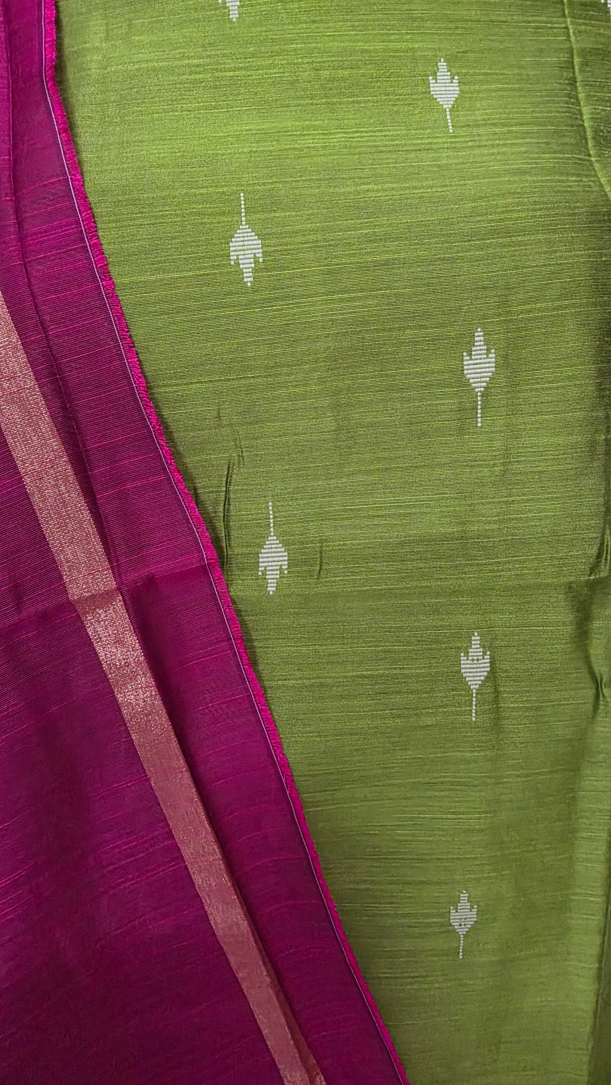 Green Magenta Cotton Silk Weaving Unstitched dress material Suit set