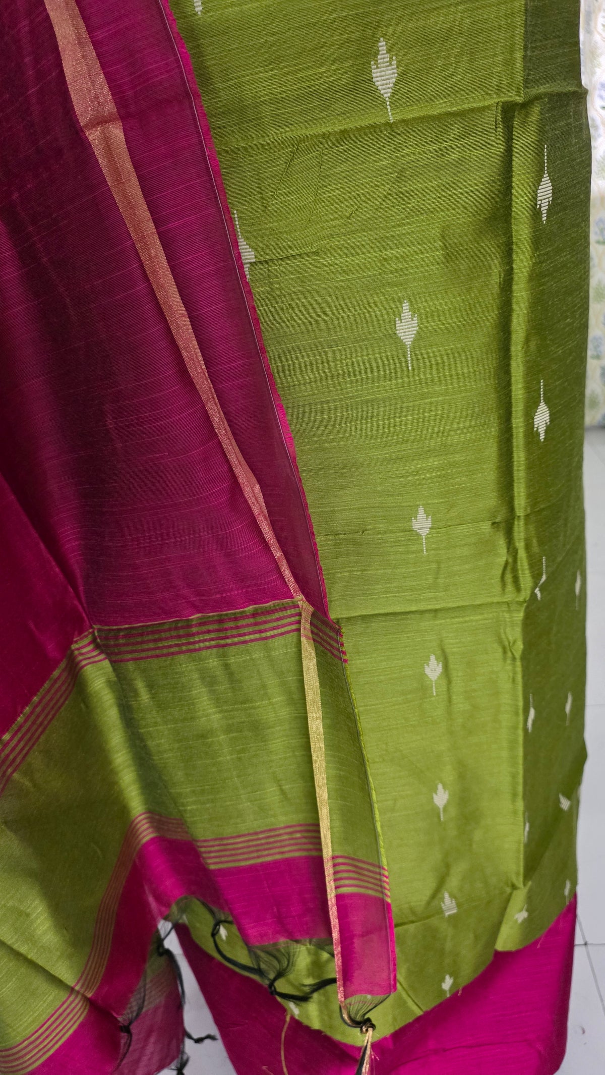 Green Magenta Cotton Silk Weaving Unstitched dress material Suit set