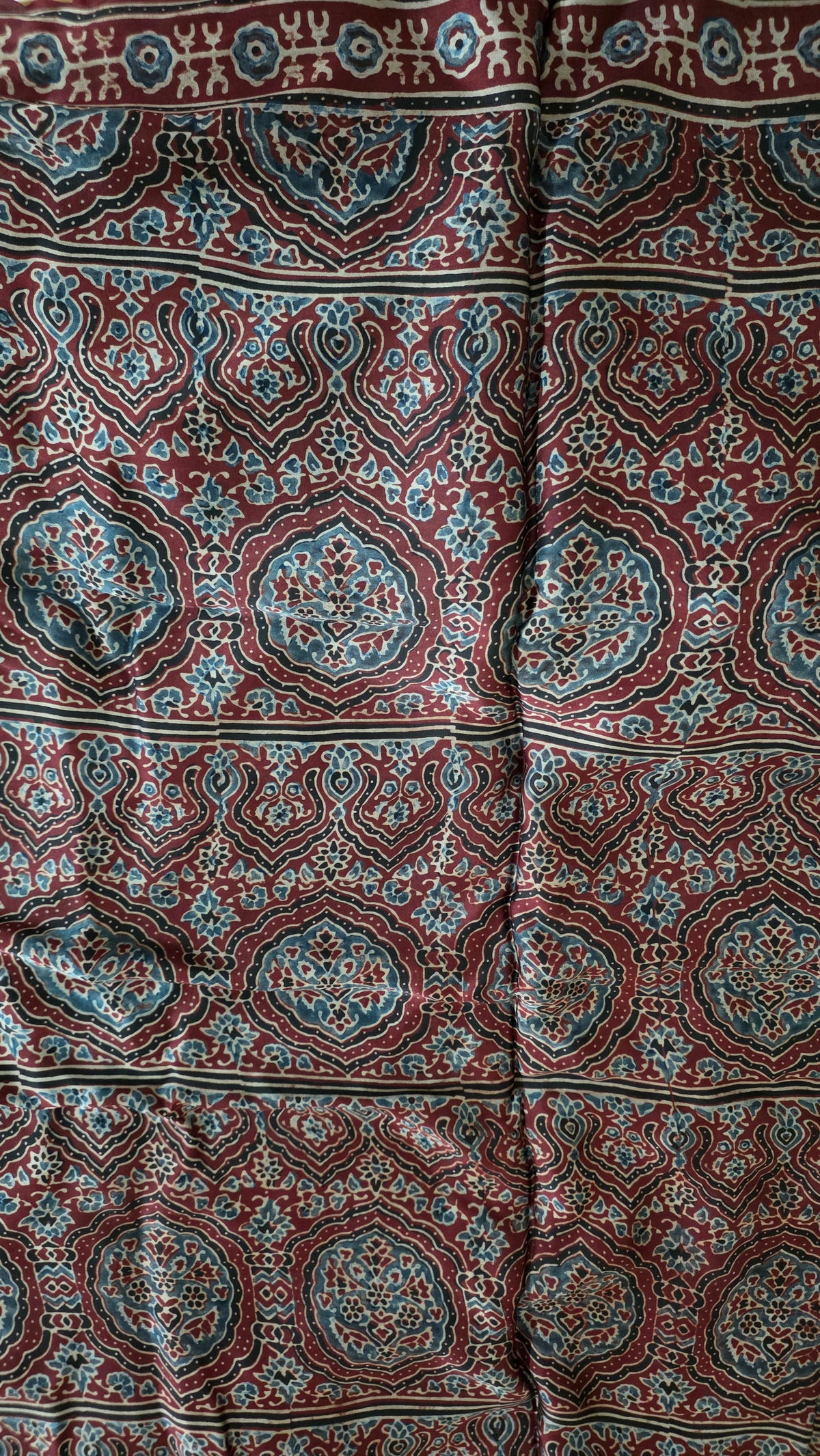 Maroon Ajrakh Block printed Modal Silk Saree VD01