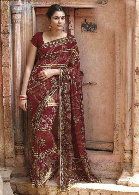 Maroon Georgette Printed Saree SC2498