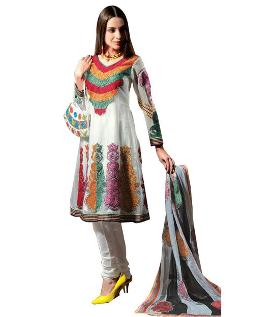 Off White Multi Color Embroidered Anrakali Dress Material SCA3404 - Ethnic's By Anvi Creations