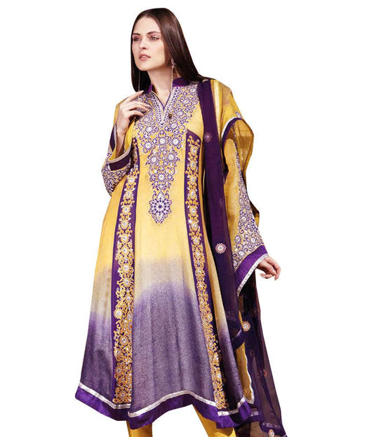 Yellow Purple Embroidered women's ethnic Dress Material SCA7194A - Ethnic's By Anvi Creations
