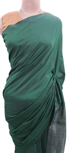 Dark Green Handloom Cotton Saree with Pure Ikkat Silk Blouse BHR01