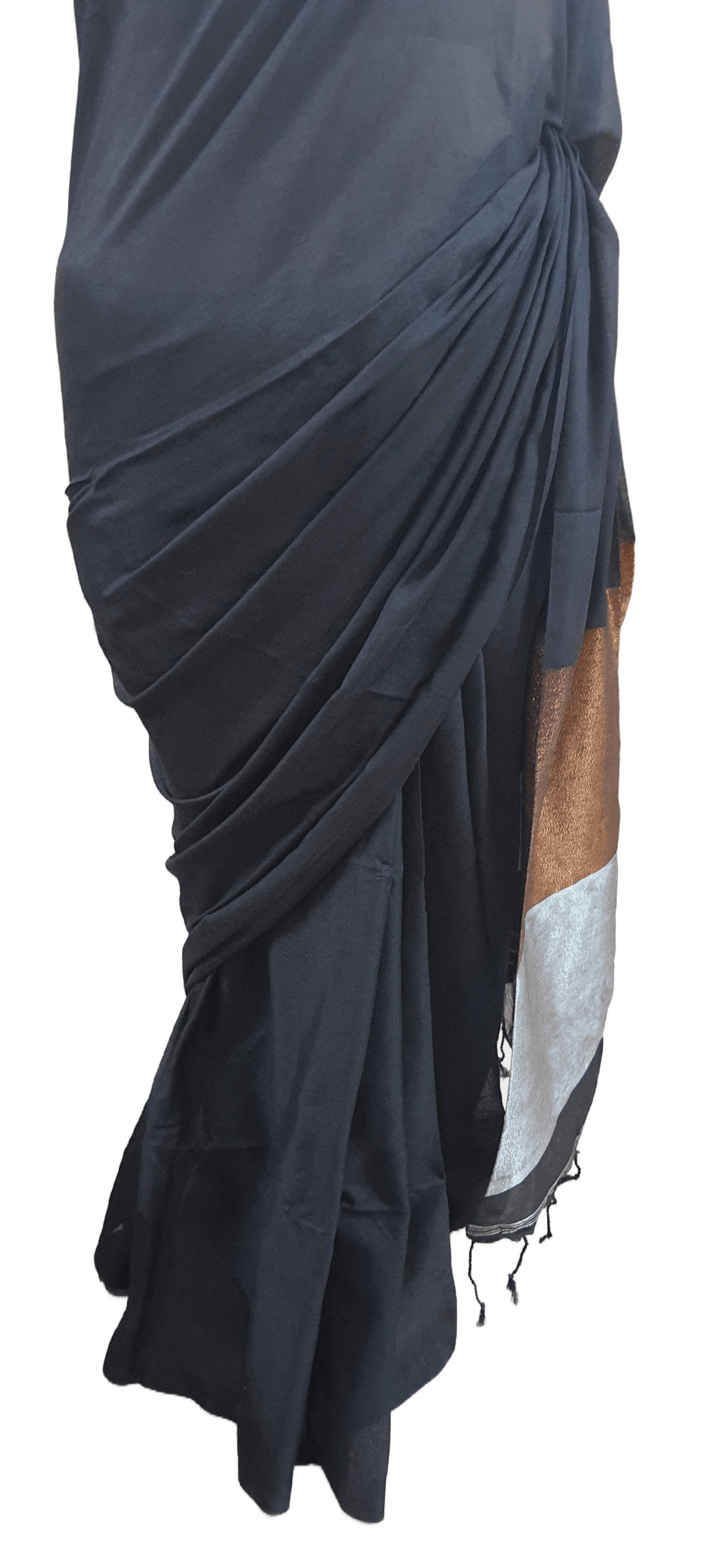 Black Handloom Cotton Saree with Pure Ikkat Silk Blouse BHR02 - Ethnic's By Anvi Creations