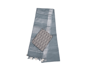 Grey Linen Cotton Saree with Pure Ikkat Cotton Blouse BHR03
