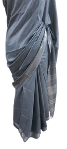 Grey Linen Cotton Saree with Pure Ikkat Cotton Blouse BHR03