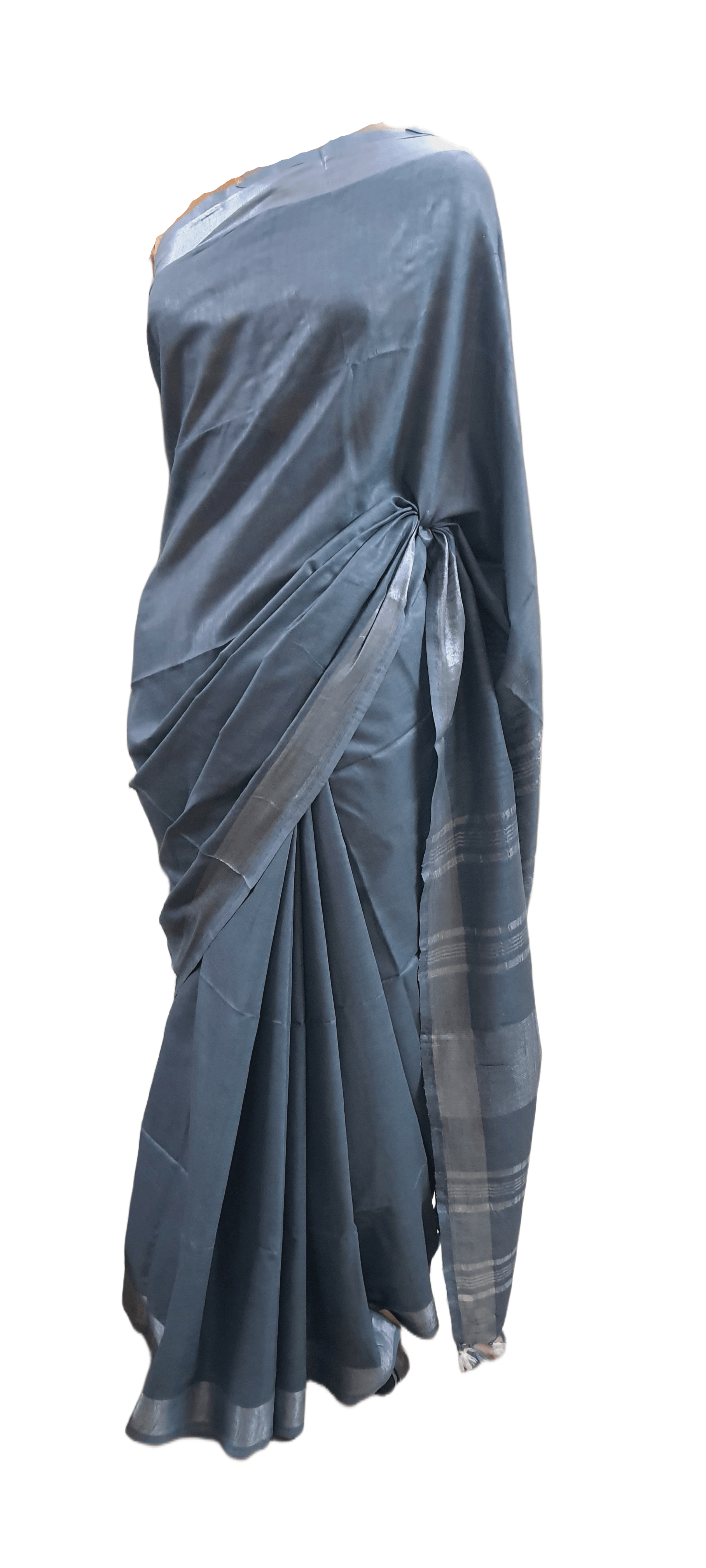 Grey Linen Cotton Saree with Pure Ikkat Cotton Blouse BHR03