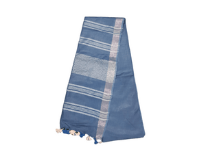 Indigo Linen Cotton Saree with Pure Ikkat Cotton Blouse BHR04