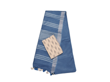 Load image into Gallery viewer, Indigo Linen Cotton Saree with Pure Ikkat Cotton Blouse BHR04