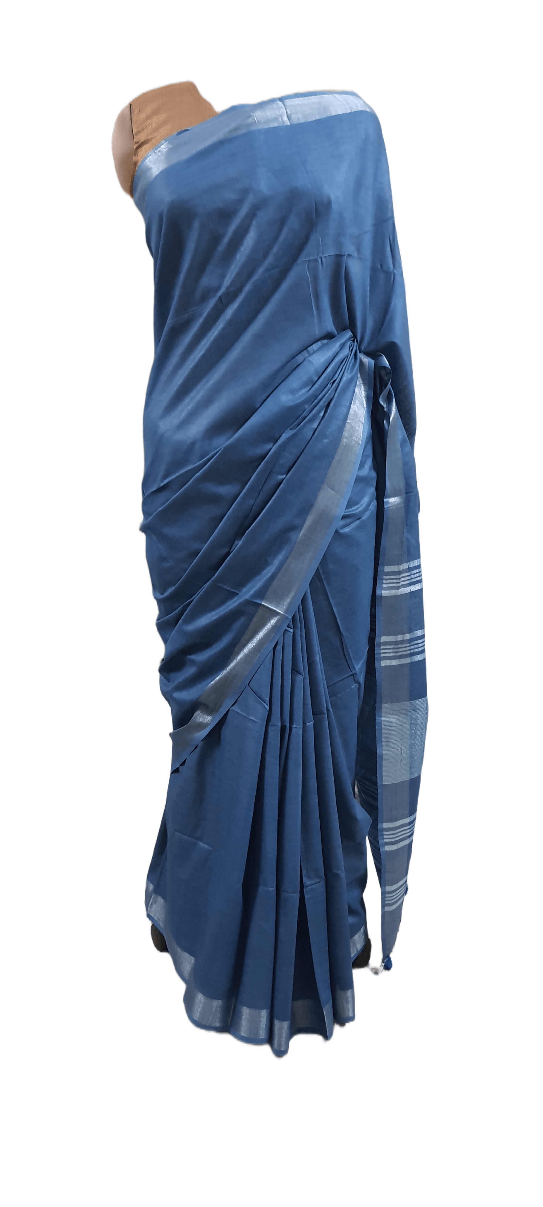 Indigo Linen Cotton Saree with Pure Ikkat Cotton Blouse BHR04 - Ethnic's By Anvi Creations