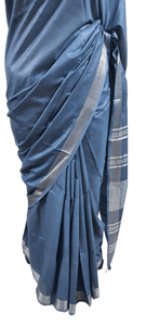 Indigo Linen Cotton Saree with Pure Ikkat Cotton Blouse BHR04