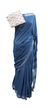 Load image into Gallery viewer, Indigo Linen Cotton Saree with Pure Ikkat Cotton Blouse BHR04