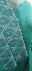 Blue Green Soft Linen Cotton Saree with Pure Ikkat Cotton Blouse BHR05