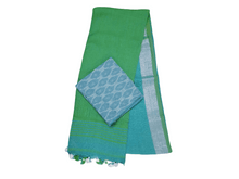 Charger l&#39;image dans la galerie, Blue Green Soft Linen Cotton Saree with Pure Ikkat Cotton Blouse BHR05