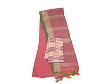 Load image into Gallery viewer, Pink Soft Linen Cotton Saree with Pure Ikkat Cotton Blouse BHR06