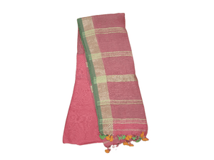 Pink Soft Linen Cotton Saree with Pure Ikkat Cotton Blouse BHR06
