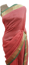 Charger l&#39;image dans la galerie, Pink Soft Linen Cotton Saree with Pure Ikkat Cotton Blouse BHR06