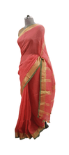 Load image into Gallery viewer, Pink Soft Linen Cotton Saree with Pure Ikkat Cotton Blouse BHR06