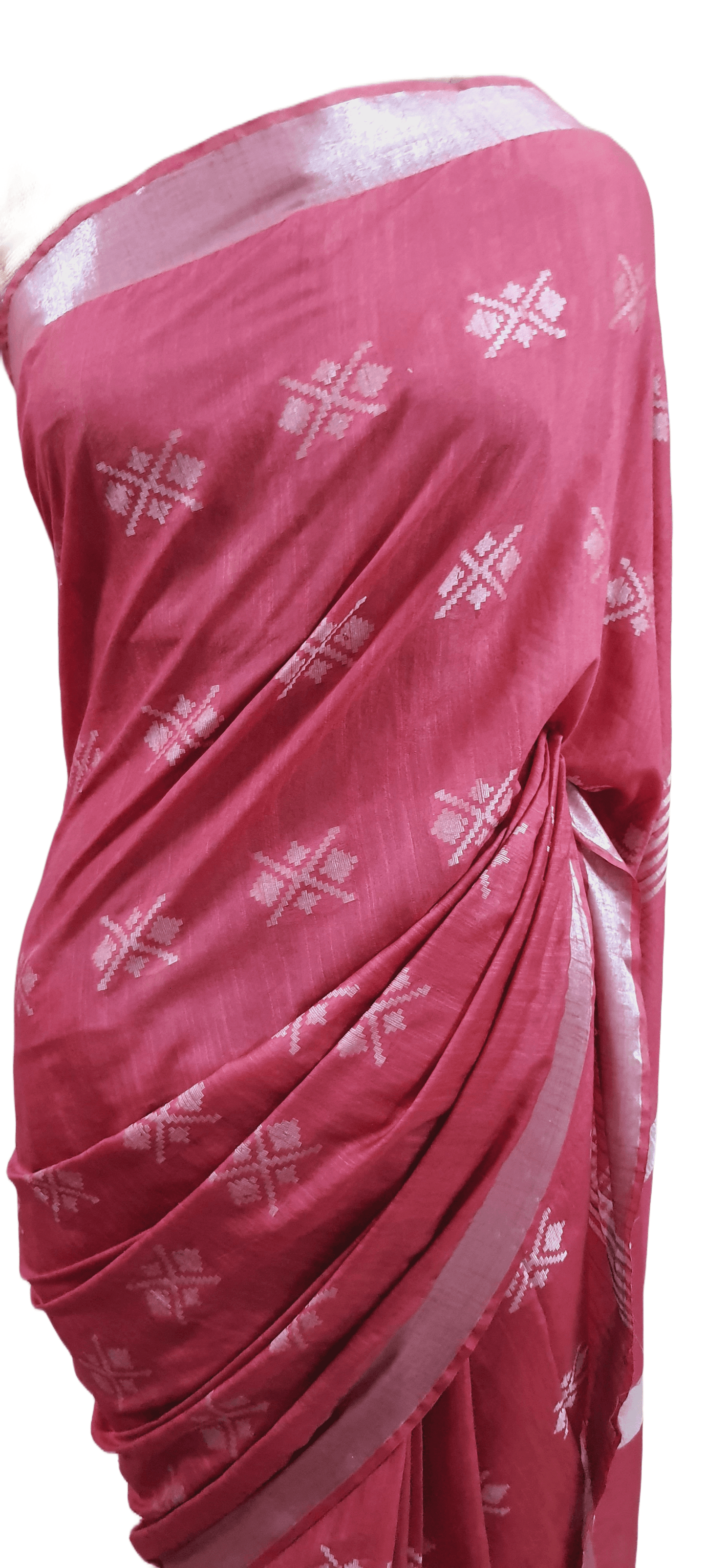 Pink Weaven Linen Cotton Saree with Pure Ikkat Cotton Blouse BHR07 - Ethnic's By Anvi Creations