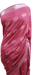 Pink Weaven Linen Cotton Saree with Pure Ikkat Cotton Blouse BHR07