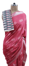 Load image into Gallery viewer, Pink Weaven Linen Cotton Saree with Pure Ikkat Cotton Blouse BHR07