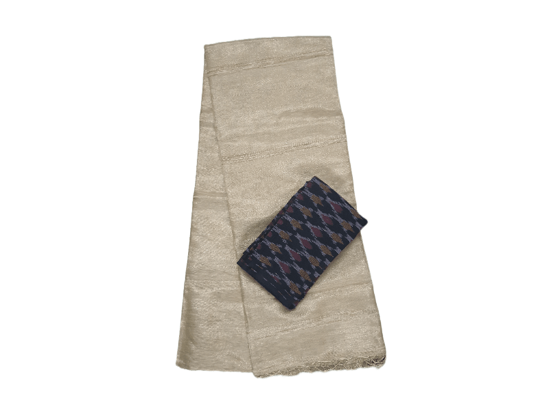 Golden Tissue Linen Cotton Saree with ikkat Cotton Blouse BHR08 - Ethnic's By Anvi Creations