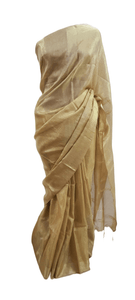 Golden Tissue Linen Cotton Saree with ikkat Cotton Blouse BHR08