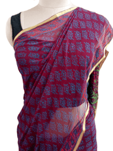 Charger l&#39;image dans la galerie, Purple Pure Chiffon Block Printed Saree BPC1-Anvi Creations-Handloom