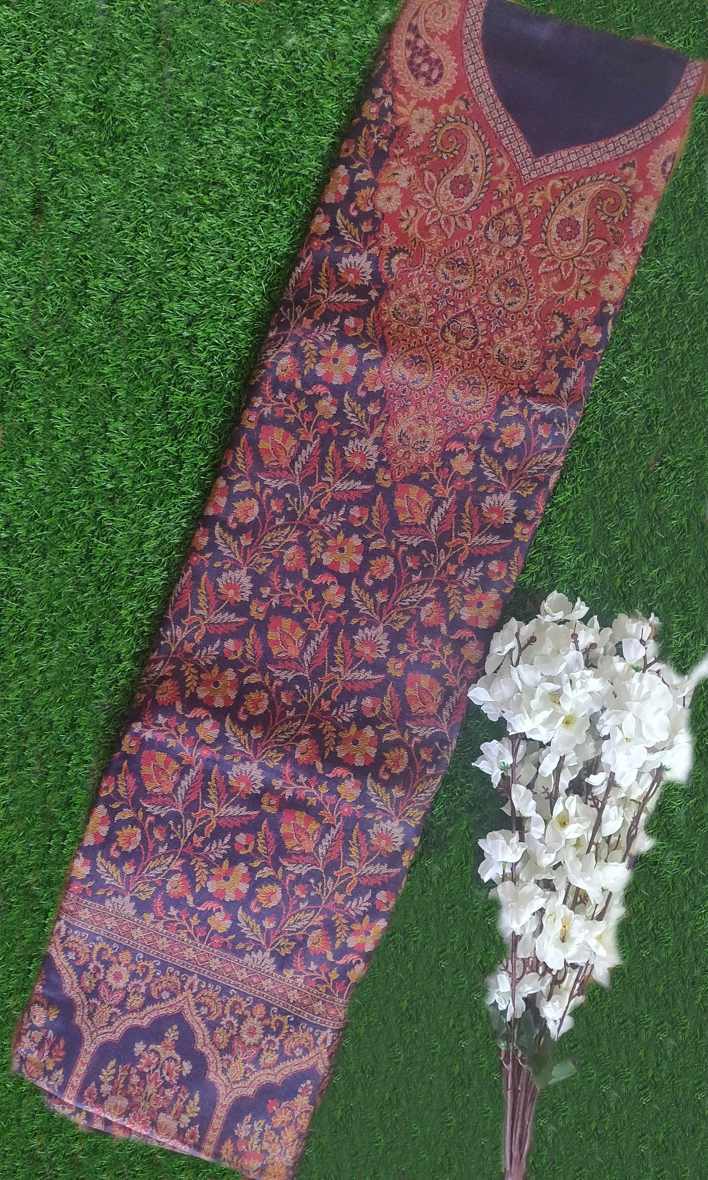 Deep Blue Pashmina Kani Weave Salwar Kameez Dress Material C326