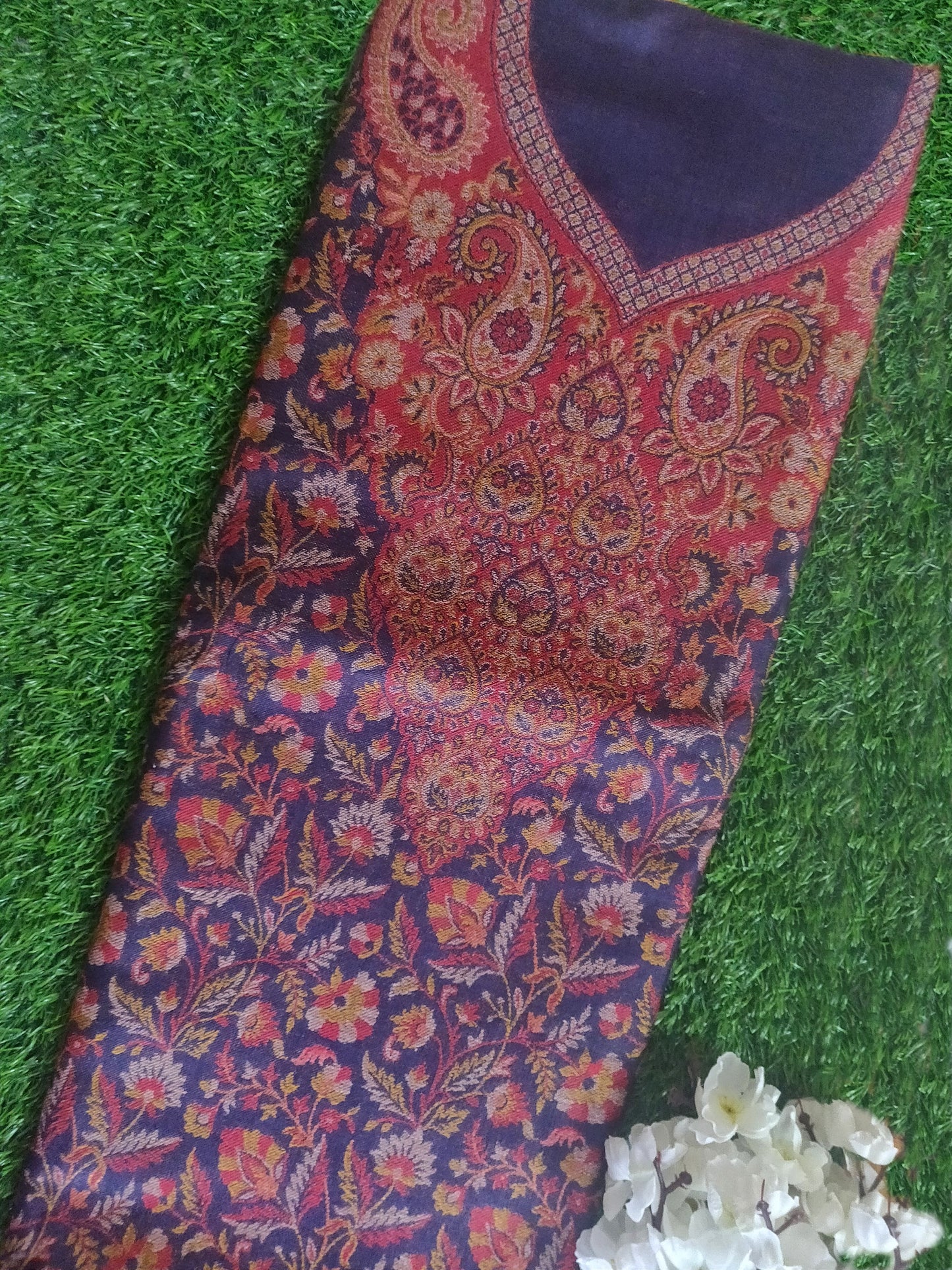 Deep Blue Pashmina Kani Weave Salwar Kameez Dress Material C326