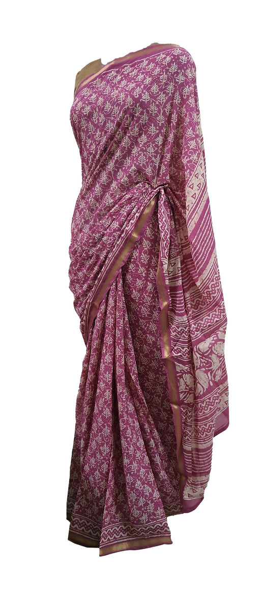 Pink screen Printed Chanderi Cotton saree CHBP01 - Ethnic's By Anvi Creations