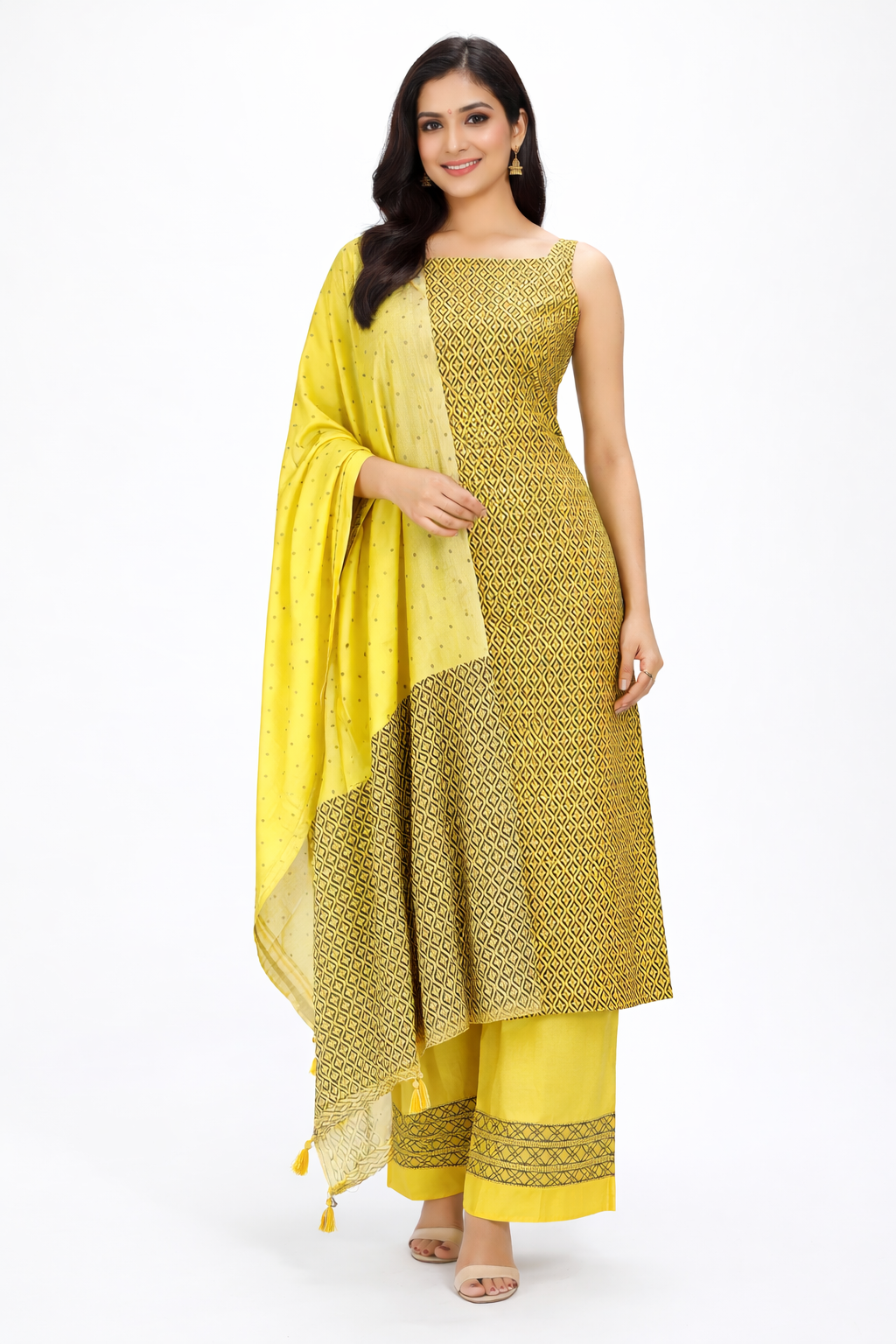 Exclusive Yellow Cotton Silk Screen Printed Unstitched Suit KCB01