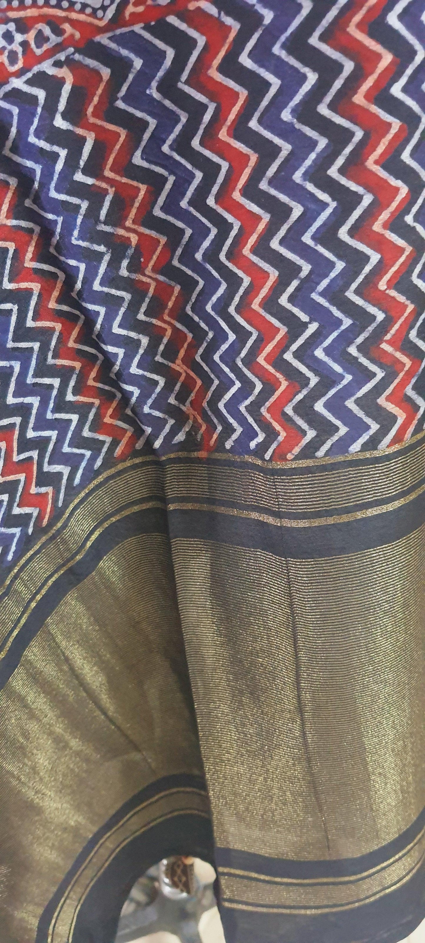 Indigo Blue Munga Silk Ajrakh Printed Dupatta With Weaving Border and palla DP102 - Ethnic's By Anvi Creations