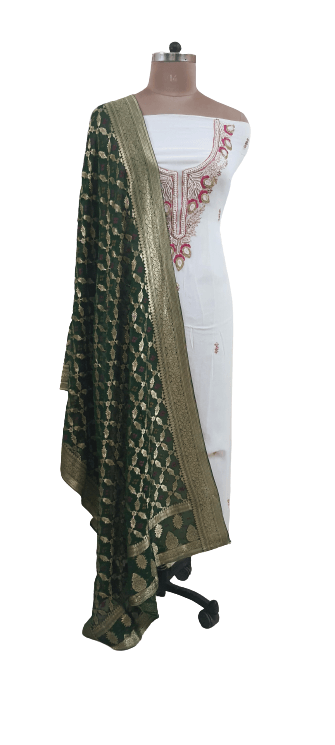 Green Georgette Zari Weave Bandhani Dupatta DP90 - Ethnic's By Anvi Creations