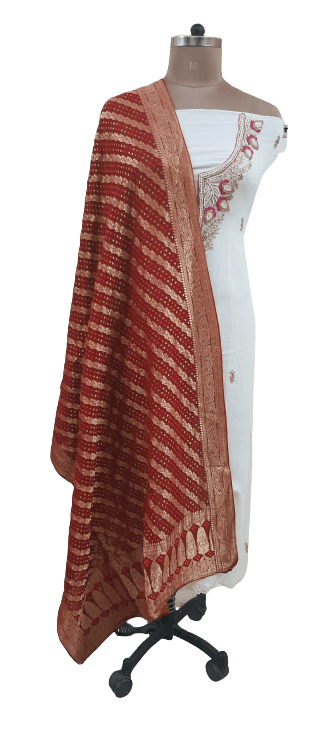 Maroonish Red Georgette Zari Weave Bandhani Dupatta DP92 - Ethnic's By Anvi Creations