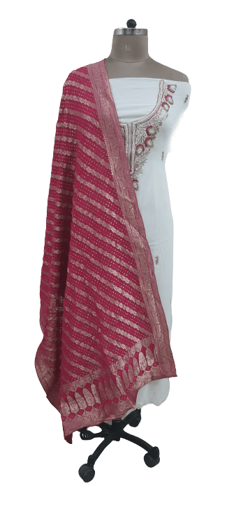 Magenta Pink Georgette Zari Weave Bandhani Dupatta DP94 - Ethnic's By Anvi Creations