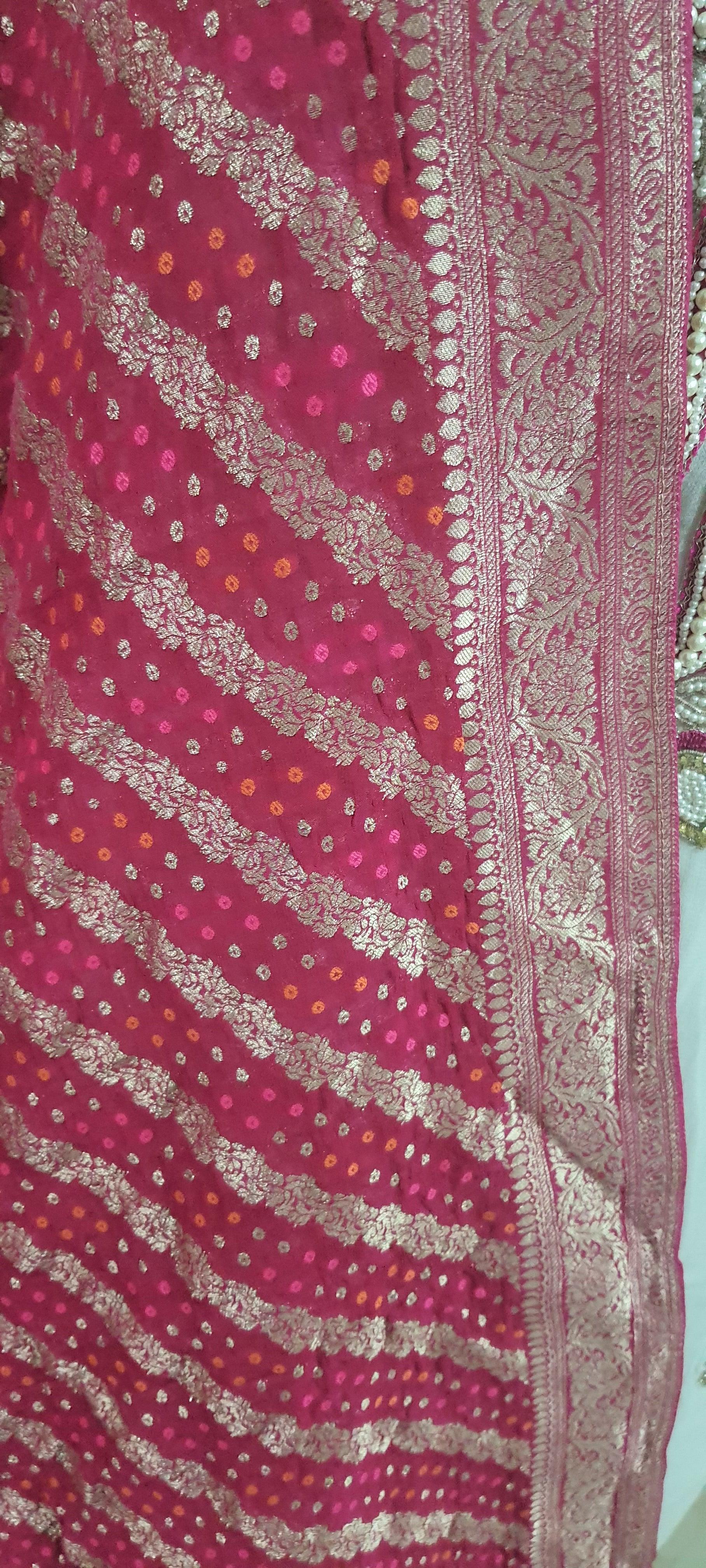 Magenta Pink Georgette Zari Weave Bandhani Dupatta DP94 - Ethnic's By Anvi Creations