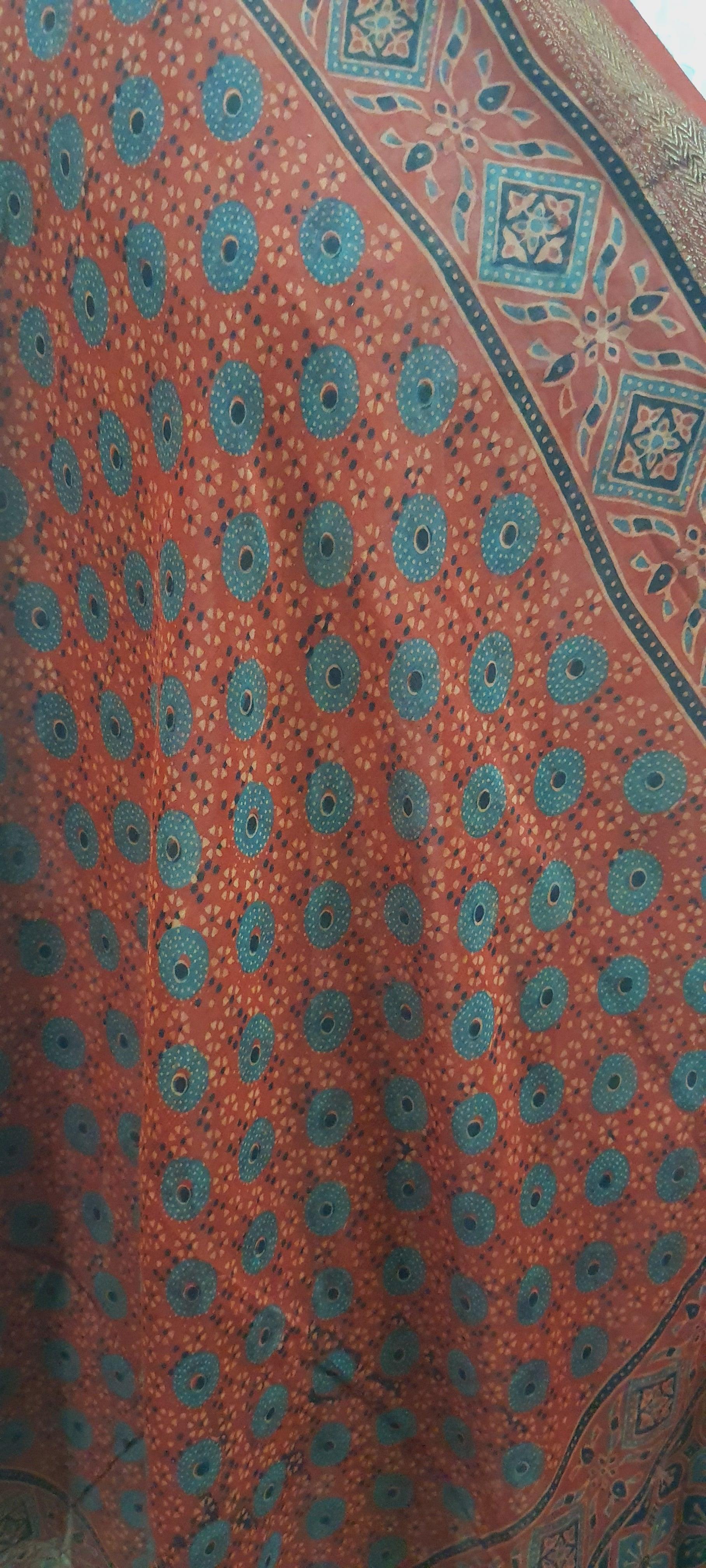 Maroon Chanderi Cotton With zari Edging Ajrakh Printed Dupatta DP96 - Ethnic's By Anvi Creations