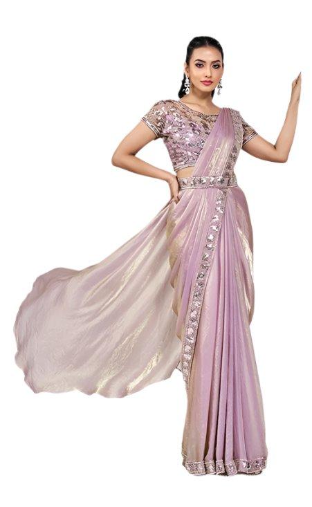 Pink Two Tone Satin Ready to Wear Saree with Stitched Blouse KK15