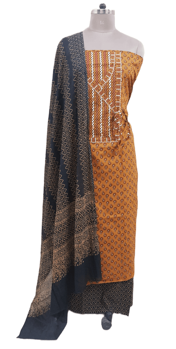 Yellow Jaipuri Printed Angrakha Style Cotton Suit EV05