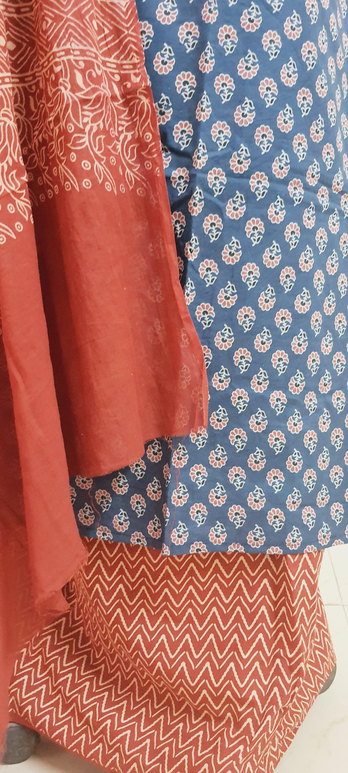 Indigo Blue Jaipuri Printed Angrakha Style Cotton Suit EV06 - Ethnic's By Anvi Creations