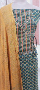 Green Jaipuri Printed Angrakha Style Cotton Suit EV07