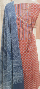 Rust Maroon Jaipuri Printed Angrakha Style Cotton Suit EV08