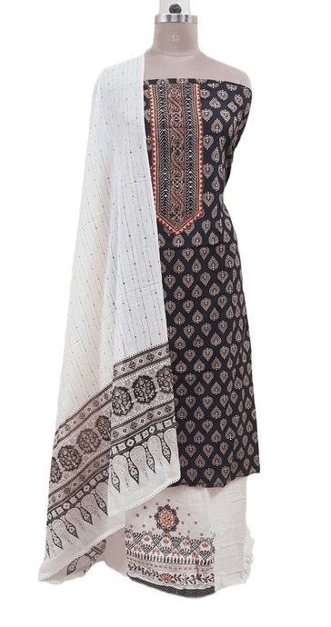 Black Jaipuri Printed Ajrakh Style Cotton Suit EV10