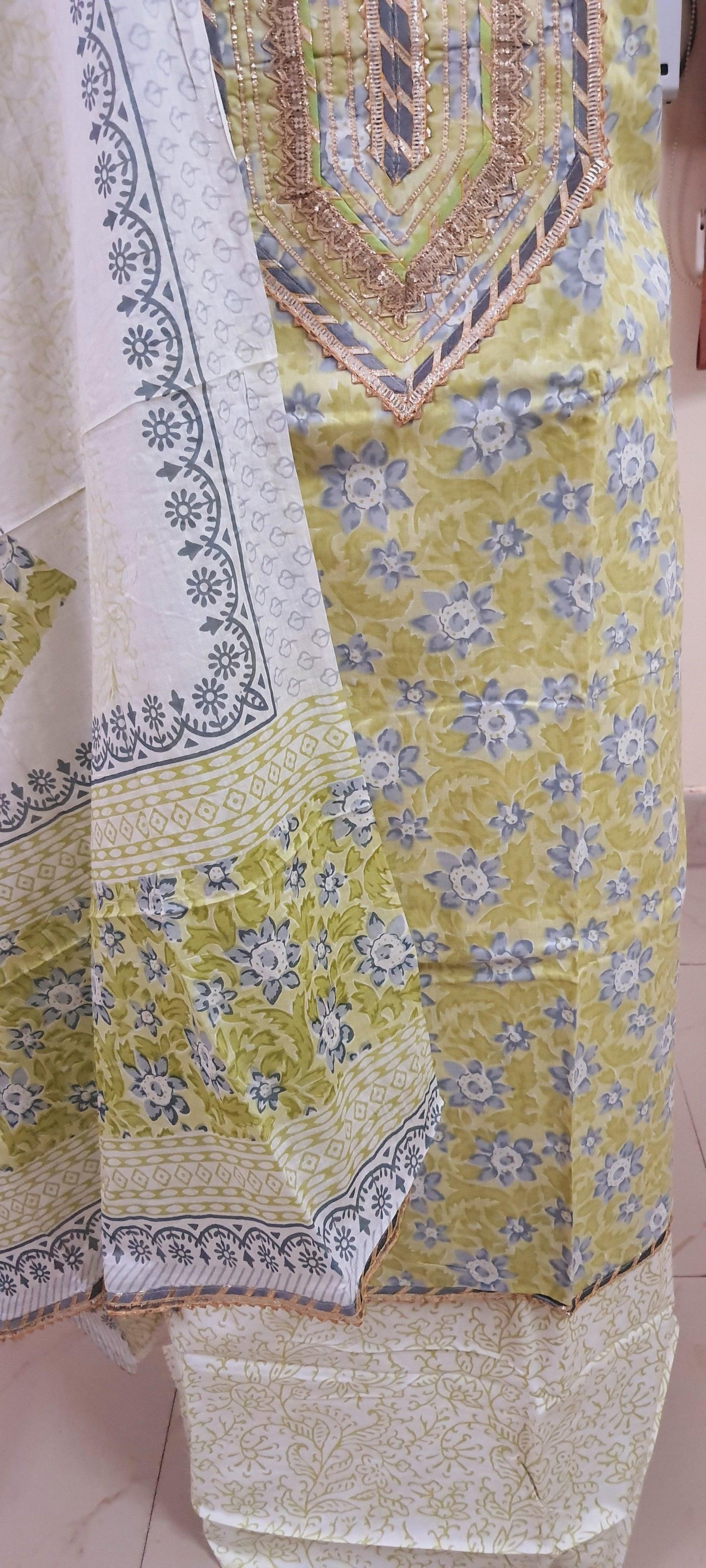 Jaipuri Cotton Printed Suit with Gotta Patti work EV13 - Ethnic's By Anvi Creations