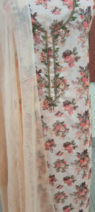 Peach Floral Printed Linen Cotton Suit EV14
