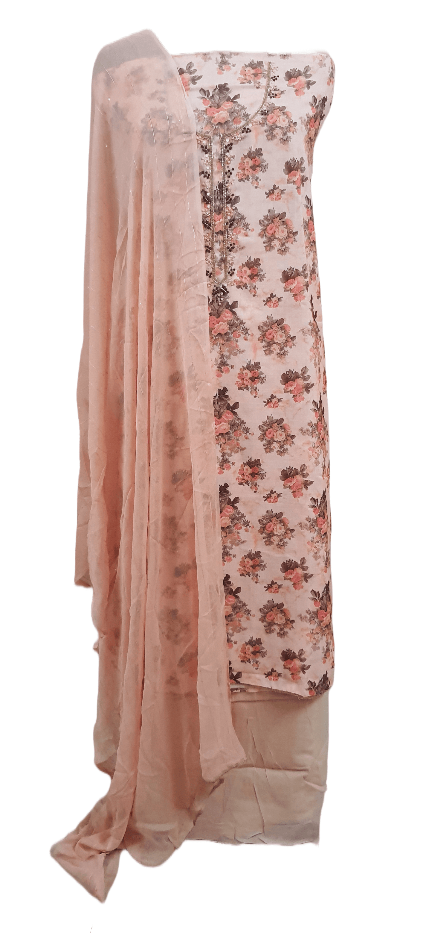 Peach Floral Printed Linen Cotton Suit EV17 - Ethnic's By Anvi Creations