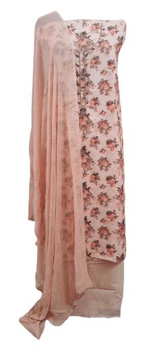 Peach Floral Printed Linen Cotton Suit EV17