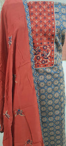 Ajrakh Printed Cotton Suit with Embroidered Dupatta EV18